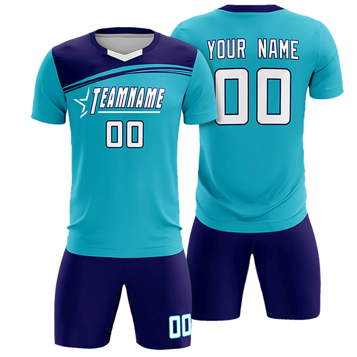 Custom Sky Blue Purple White Personalized Men Soccer Sets Jersey