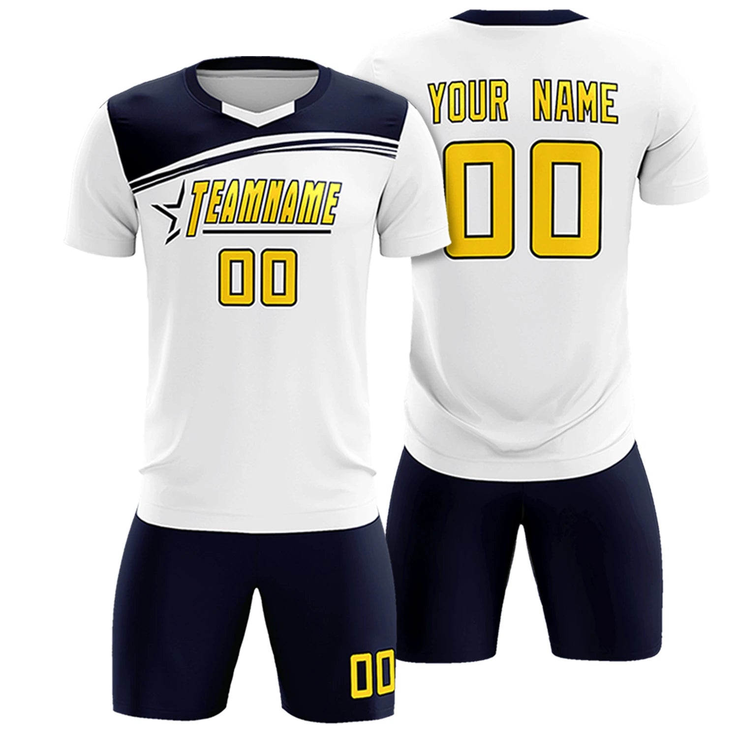 Custom White Navy Personalized Men Soccer Sets Jersey