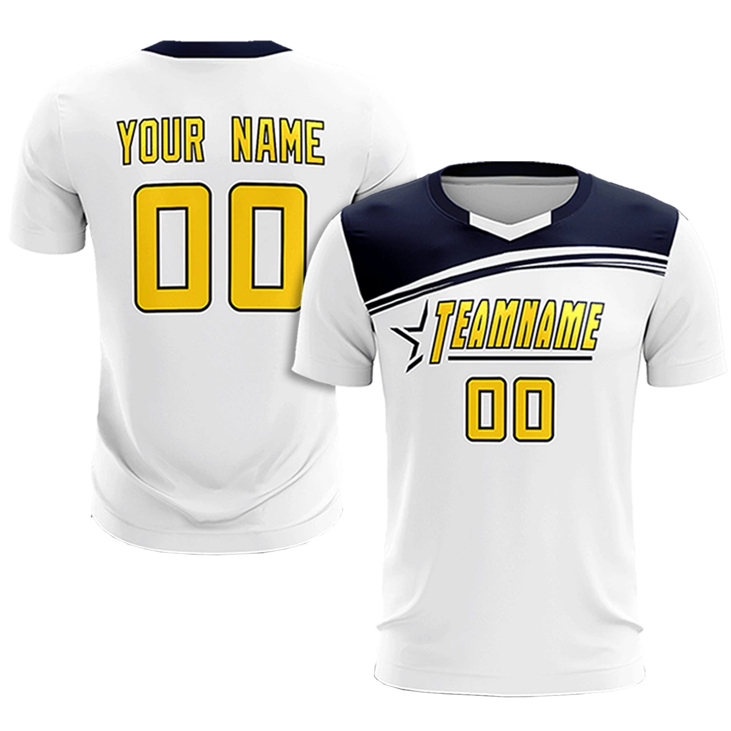 Custom White Navy Personalized Men Soccer Sets Jersey