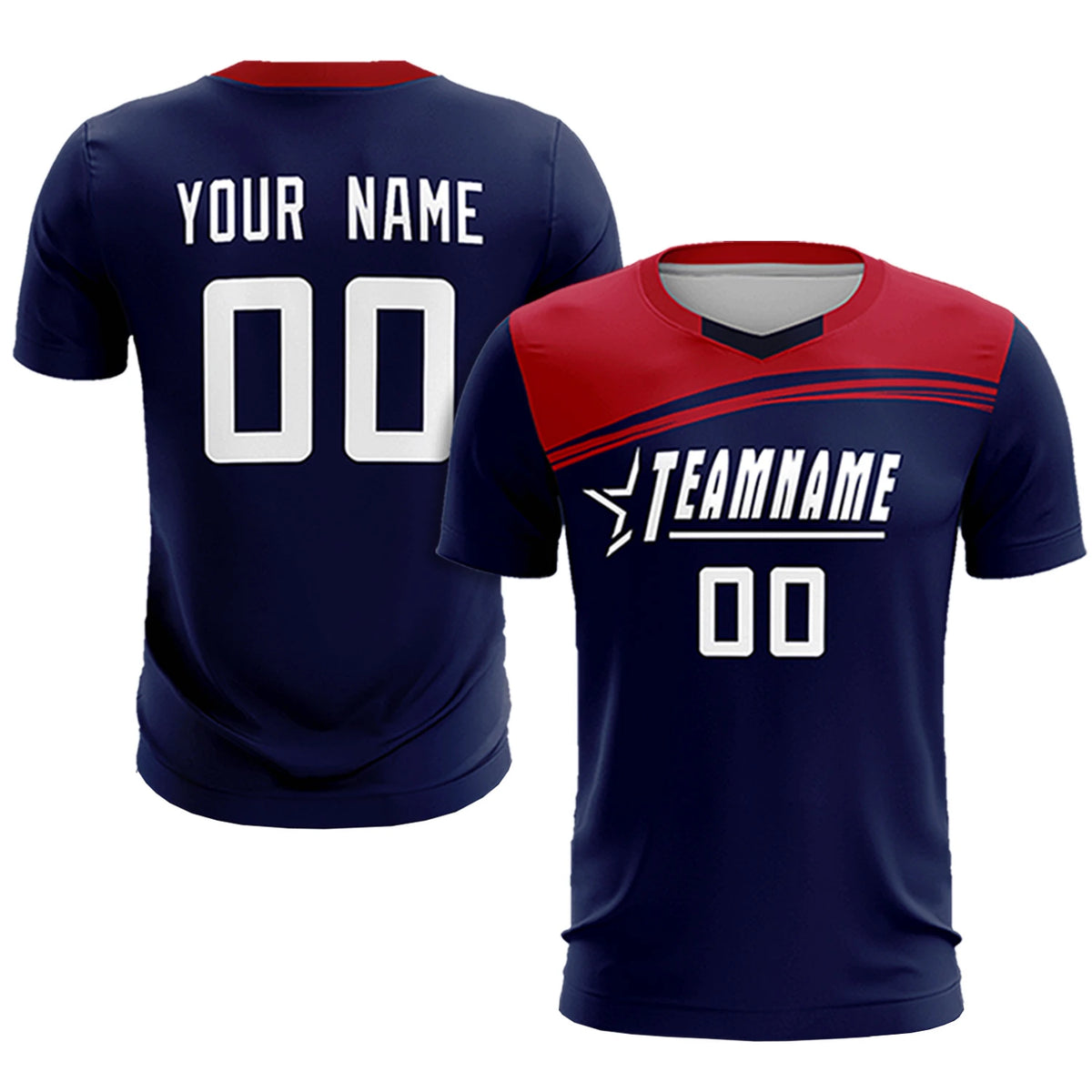 Custom Navy Red Personalized Men Soccer Sets Jersey