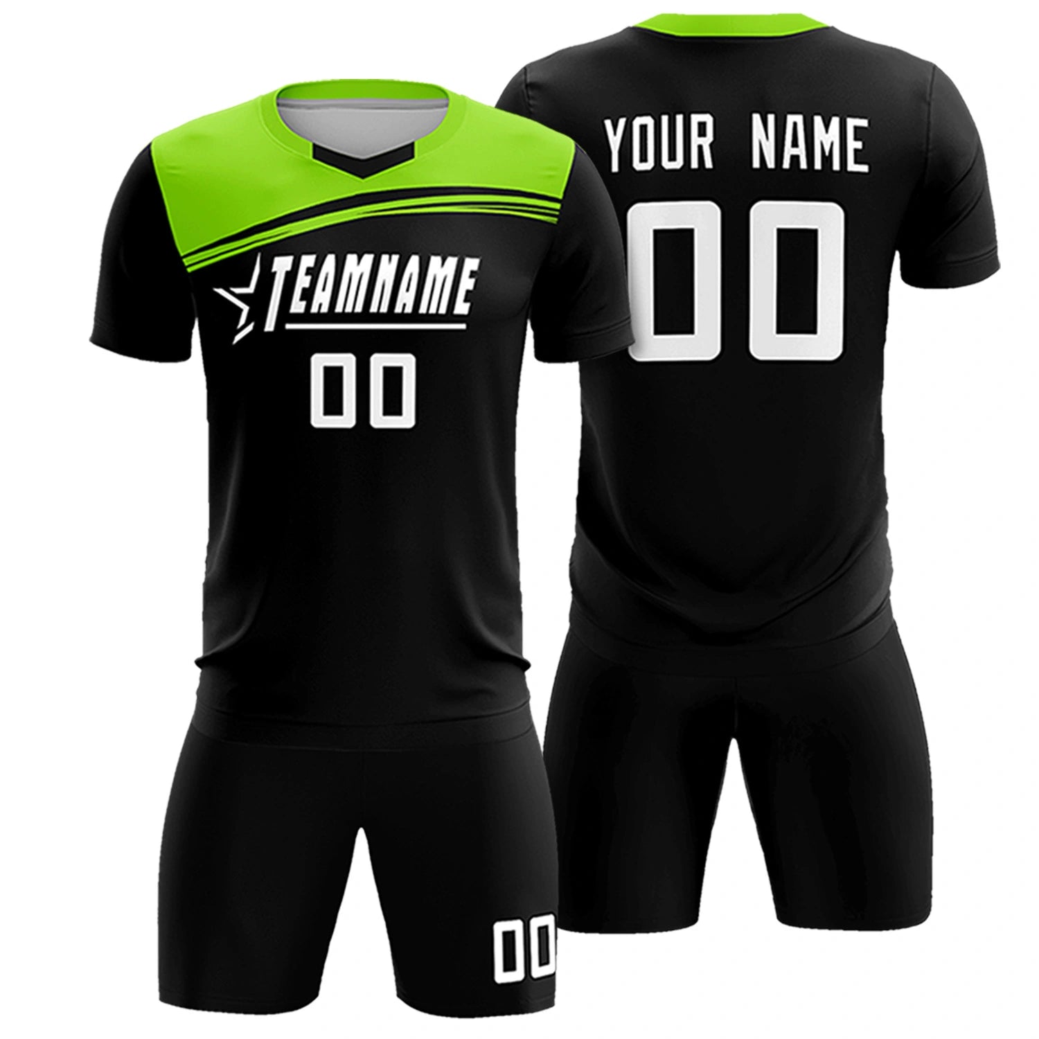Custom Navy Neon Green Personalized Men Soccer Sets Jersey