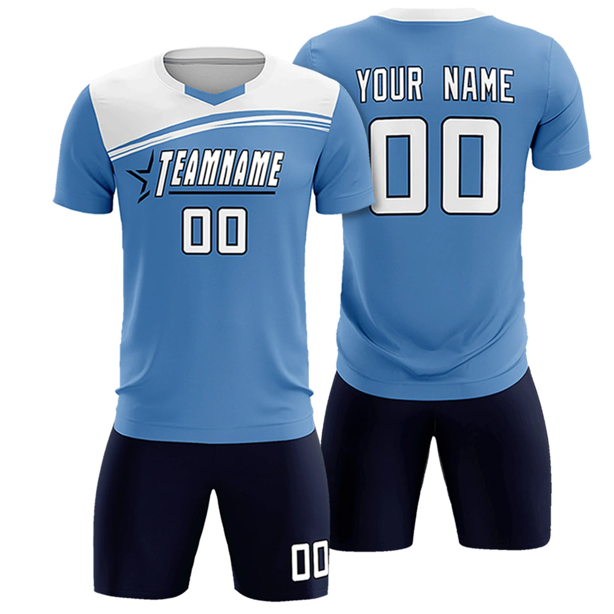 Custom Light Blue White Personalized Men Soccer Sets Jersey