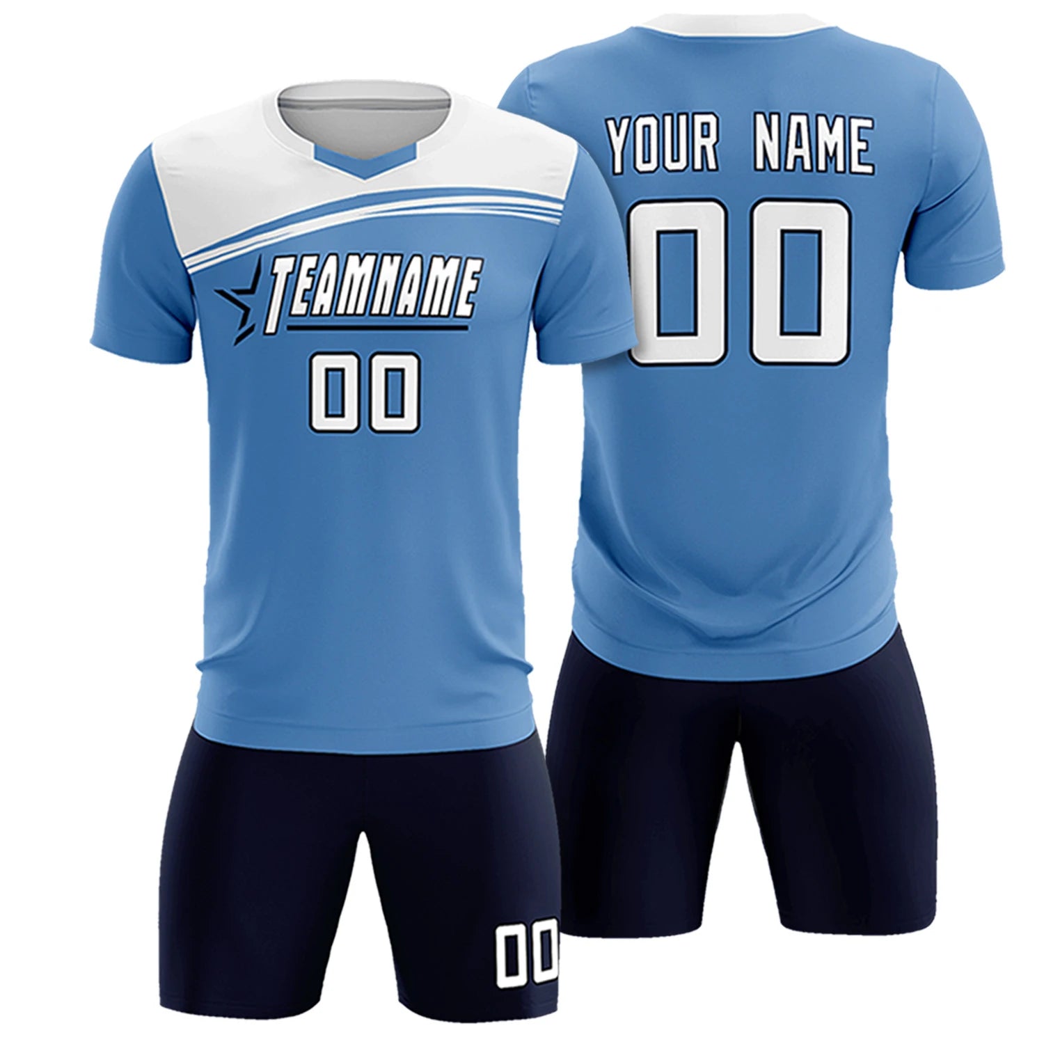 Custom Light Blue White Personalized Men Soccer Sets Jersey