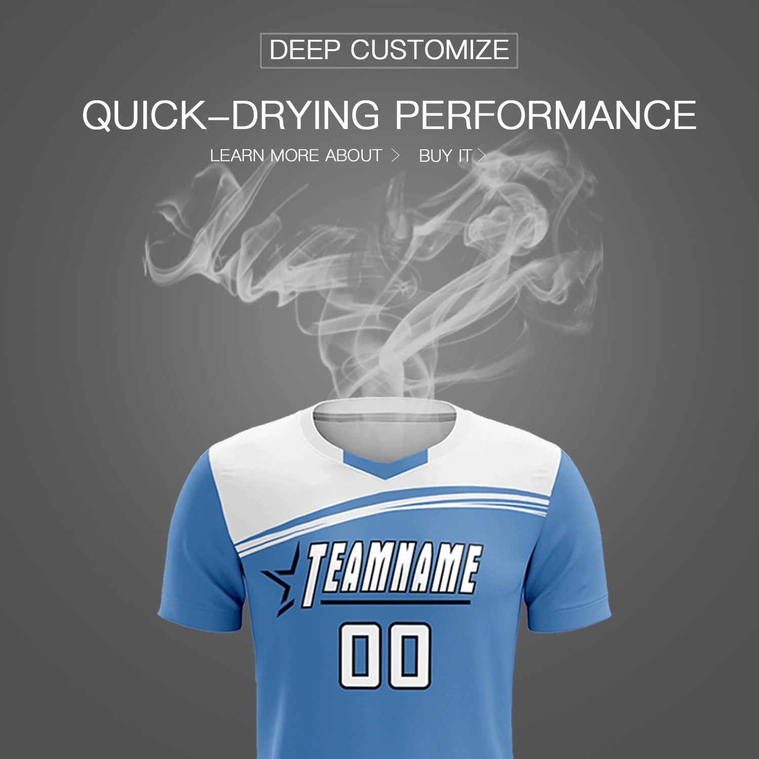 Custom Light Blue White Personalized Men Soccer Sets Jersey