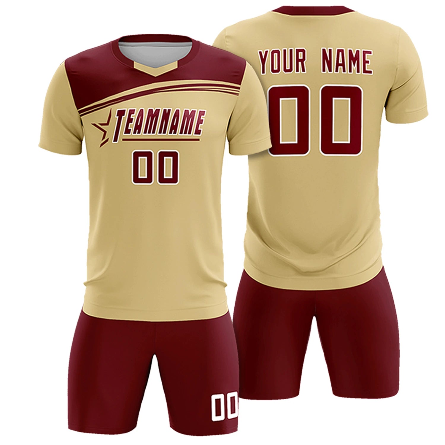 Custom Khaki Crimson Personalized Men Soccer Sets Jersey