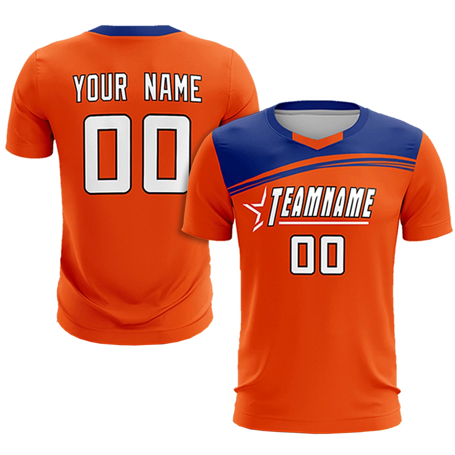 Custom Orange Royal Blue Personalized Men Soccer Sets Jersey