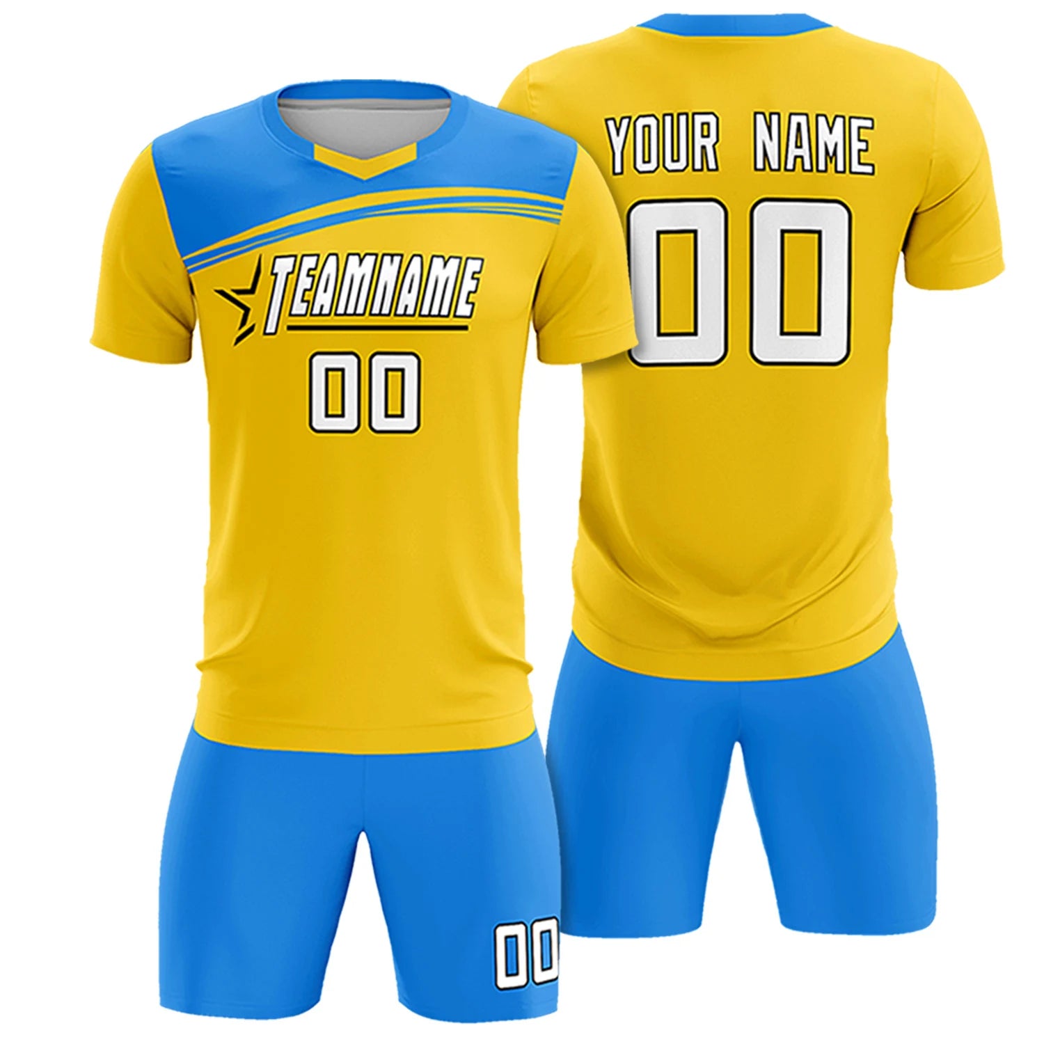 Custom Gold01 Powder Blue Personalized Men Soccer Sets Jersey