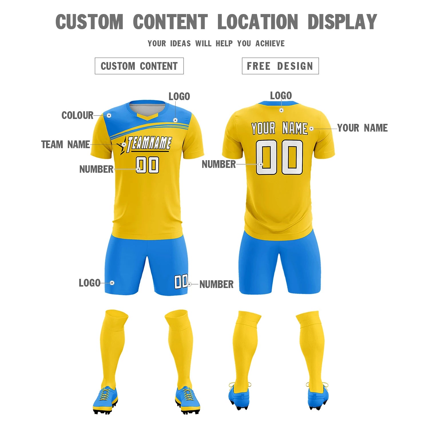 Custom Gold01 Powder Blue Personalized Men Soccer Sets Jersey