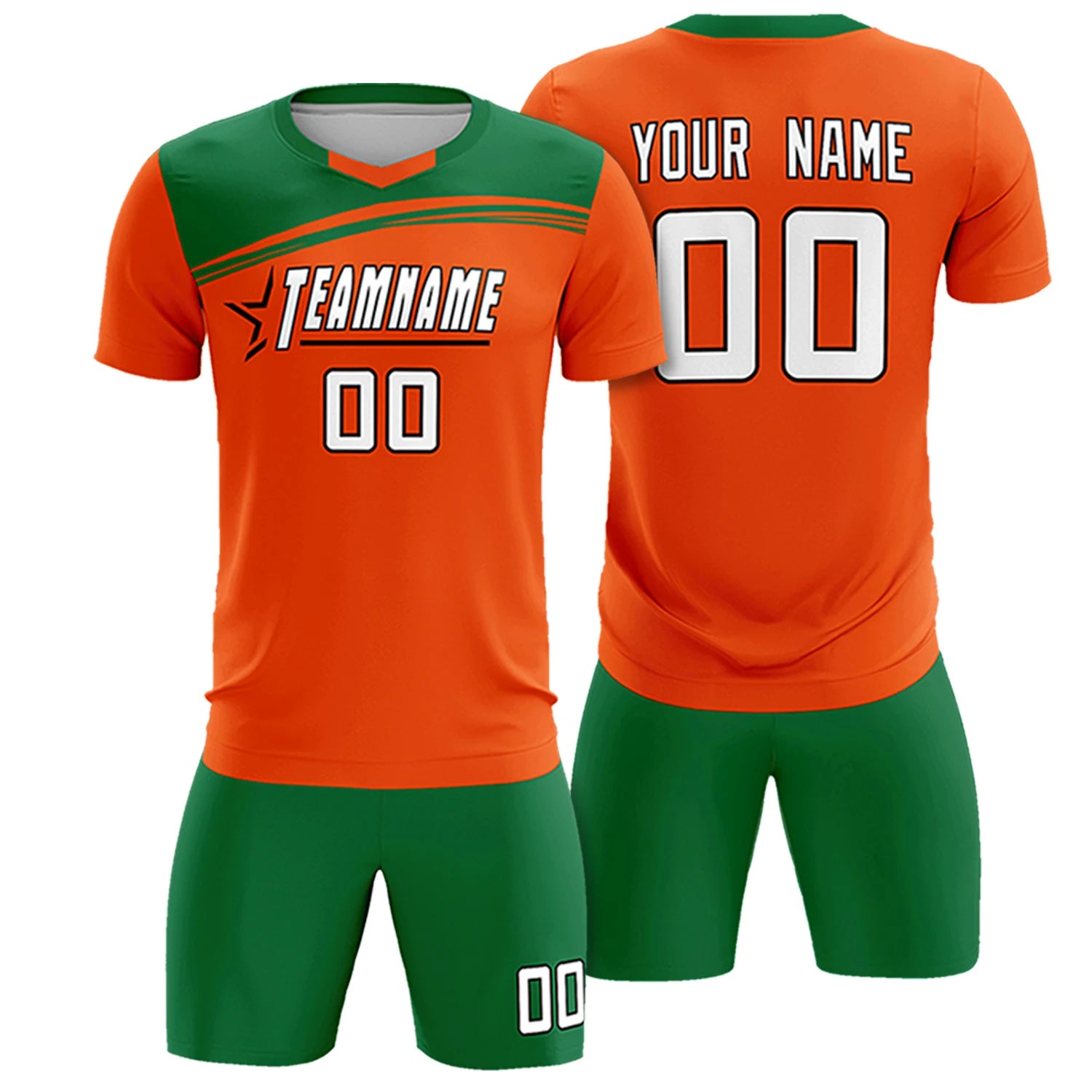 Custom Orange Kelly Green Personalized Men Soccer Sets Jersey