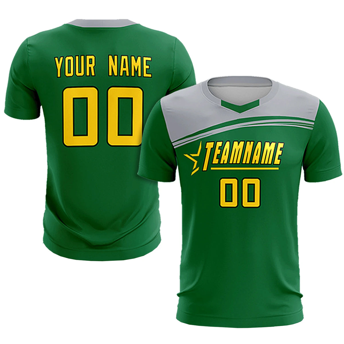 Custom Kelly Green Gray Personalized Men Soccer Sets Jersey