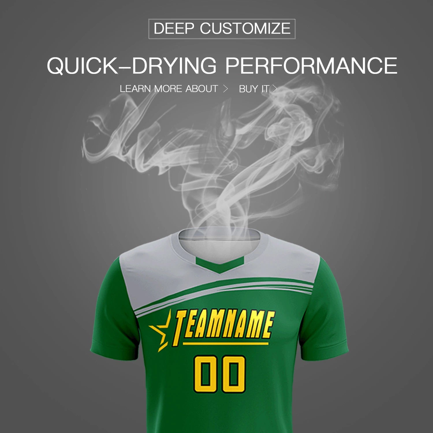 Custom Kelly Green Gray Personalized Men Soccer Sets Jersey