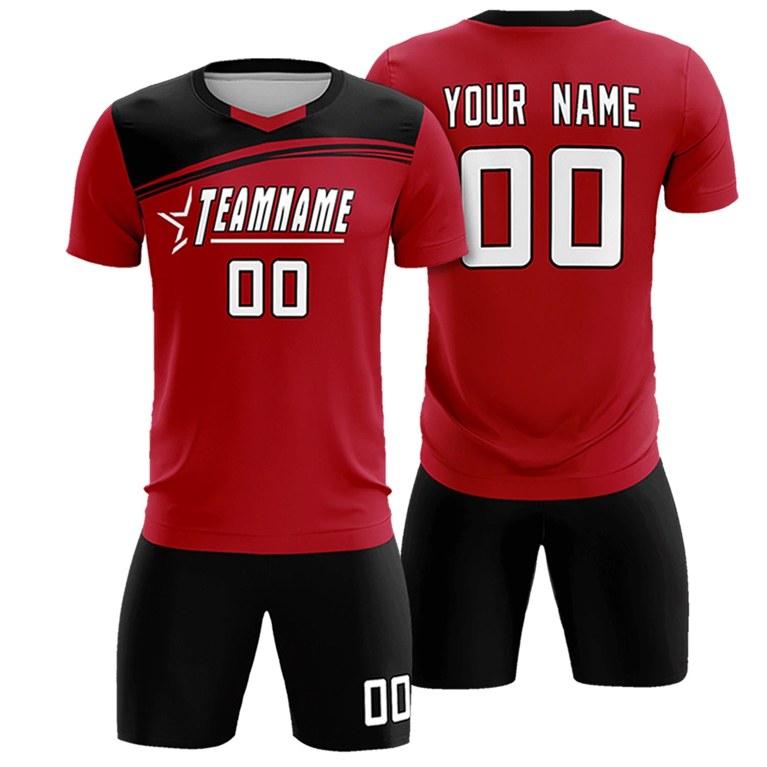 Custom Red Black Personalized Men Soccer Sets Jersey
