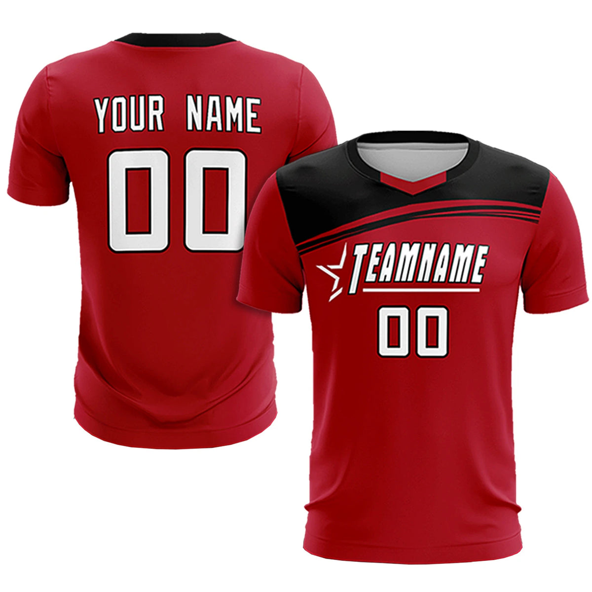 Custom Red Black Personalized Men Soccer Sets Jersey