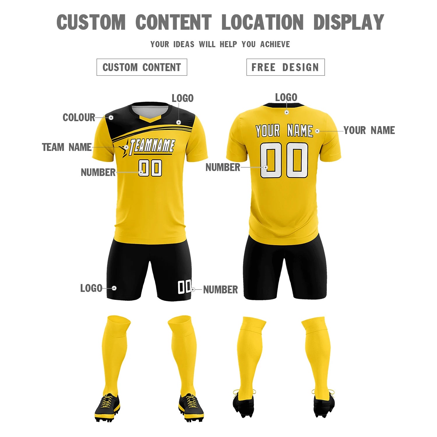 Custom Gold01 Black Personalized Men Soccer Sets Jersey