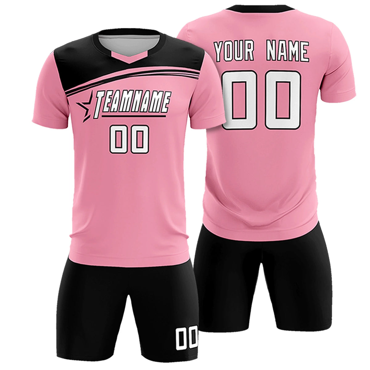 Custom Light Pink Black Personalized Men Soccer Sets Jersey