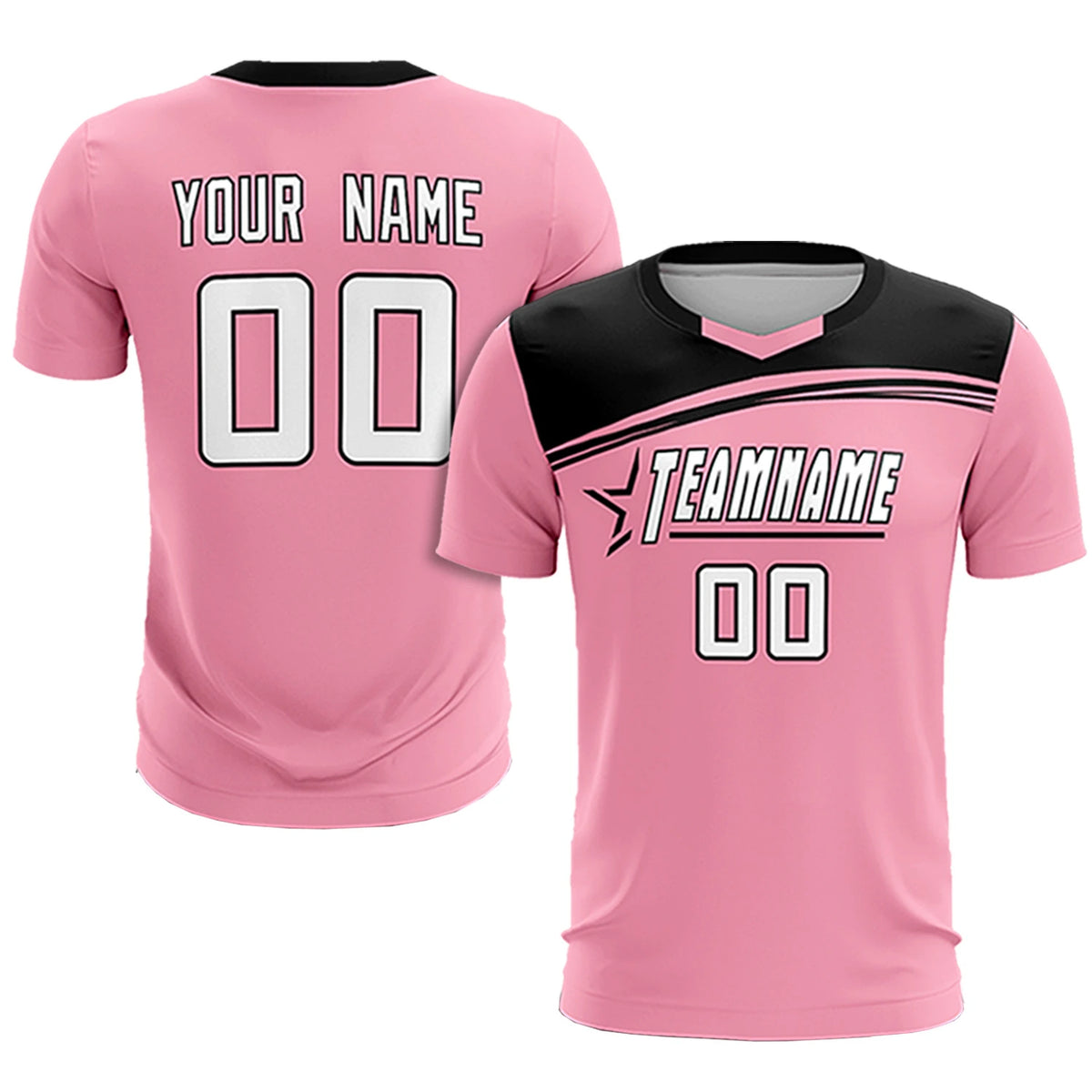 Custom Light Pink Black Personalized Men Soccer Sets Jersey