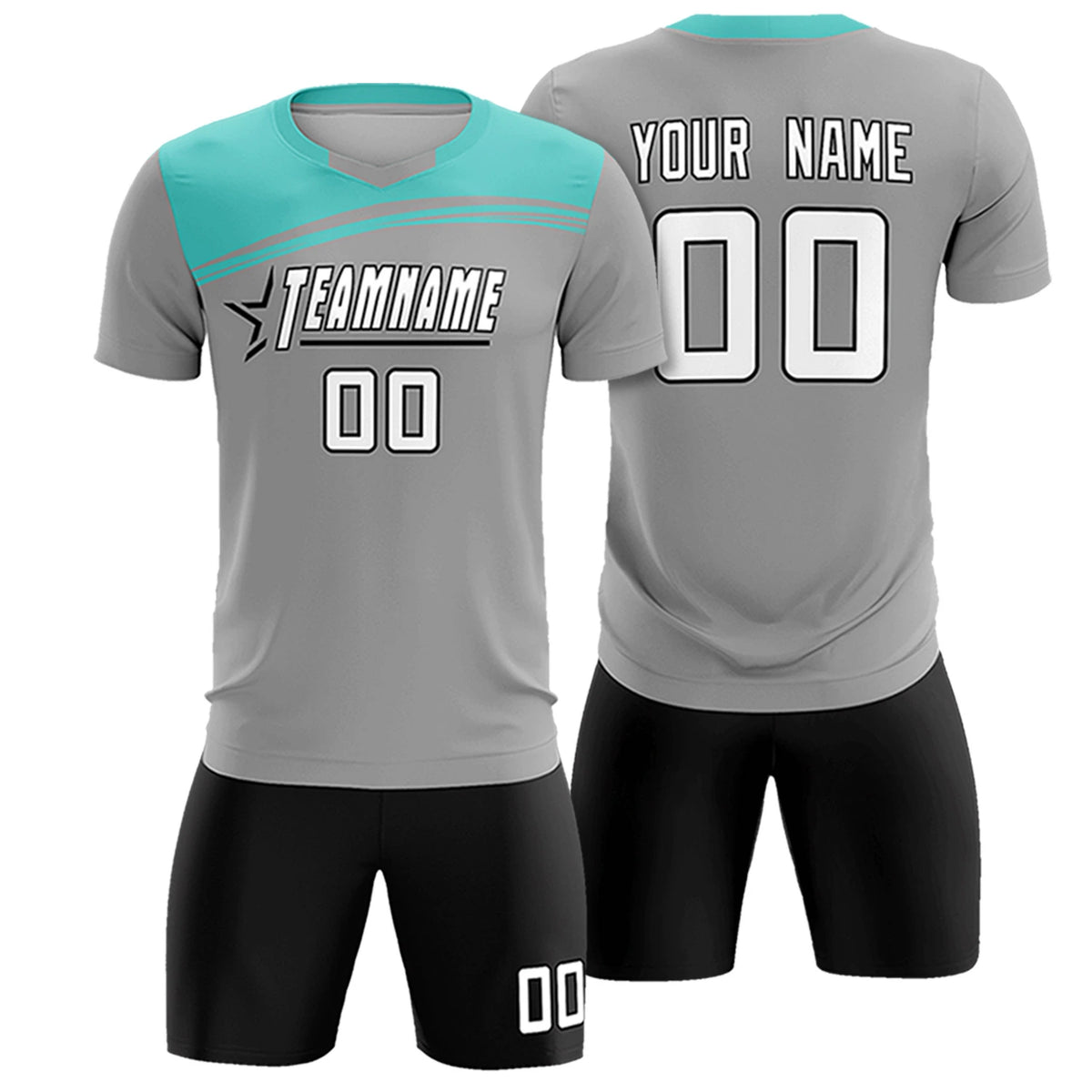 Custom Gray Bright Green Personalized Men Soccer Sets Jersey