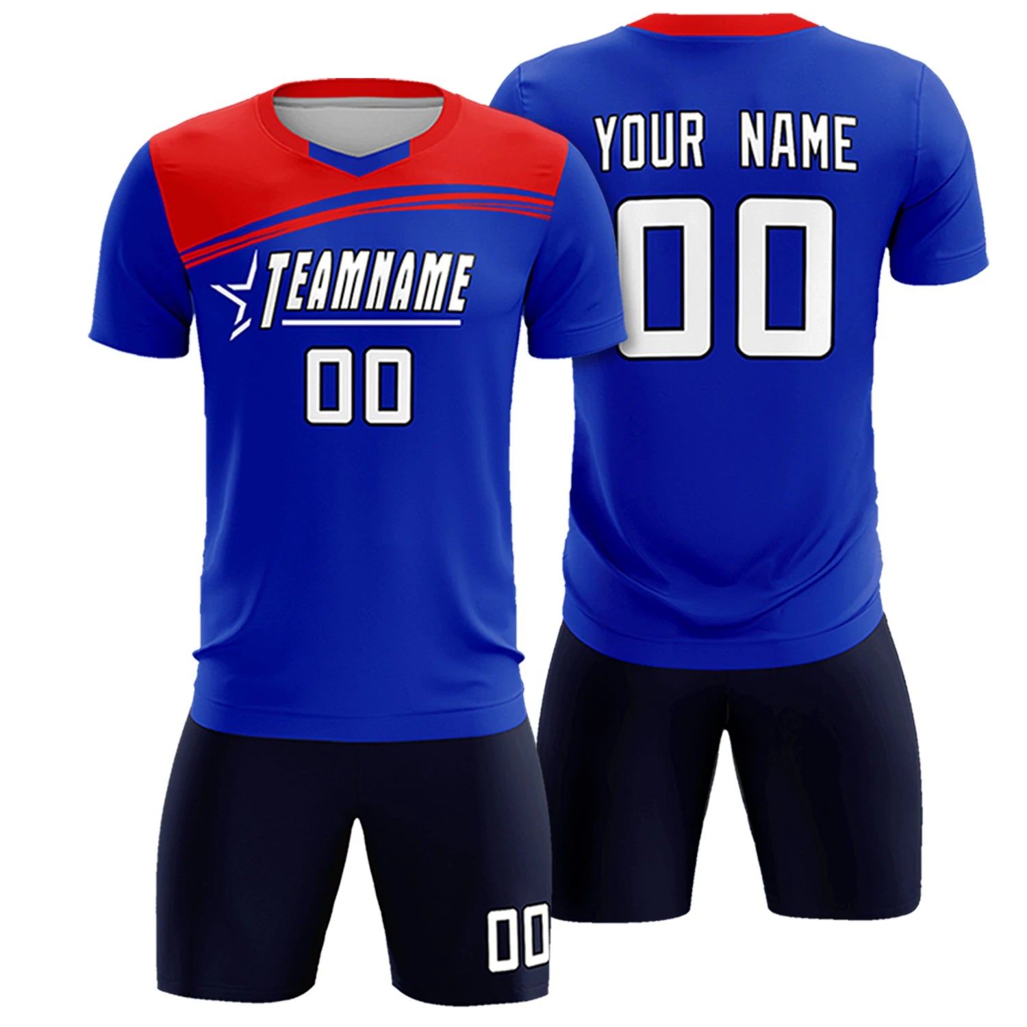 Custom Royal Blue Red Personalized Men Soccer Sets Jersey