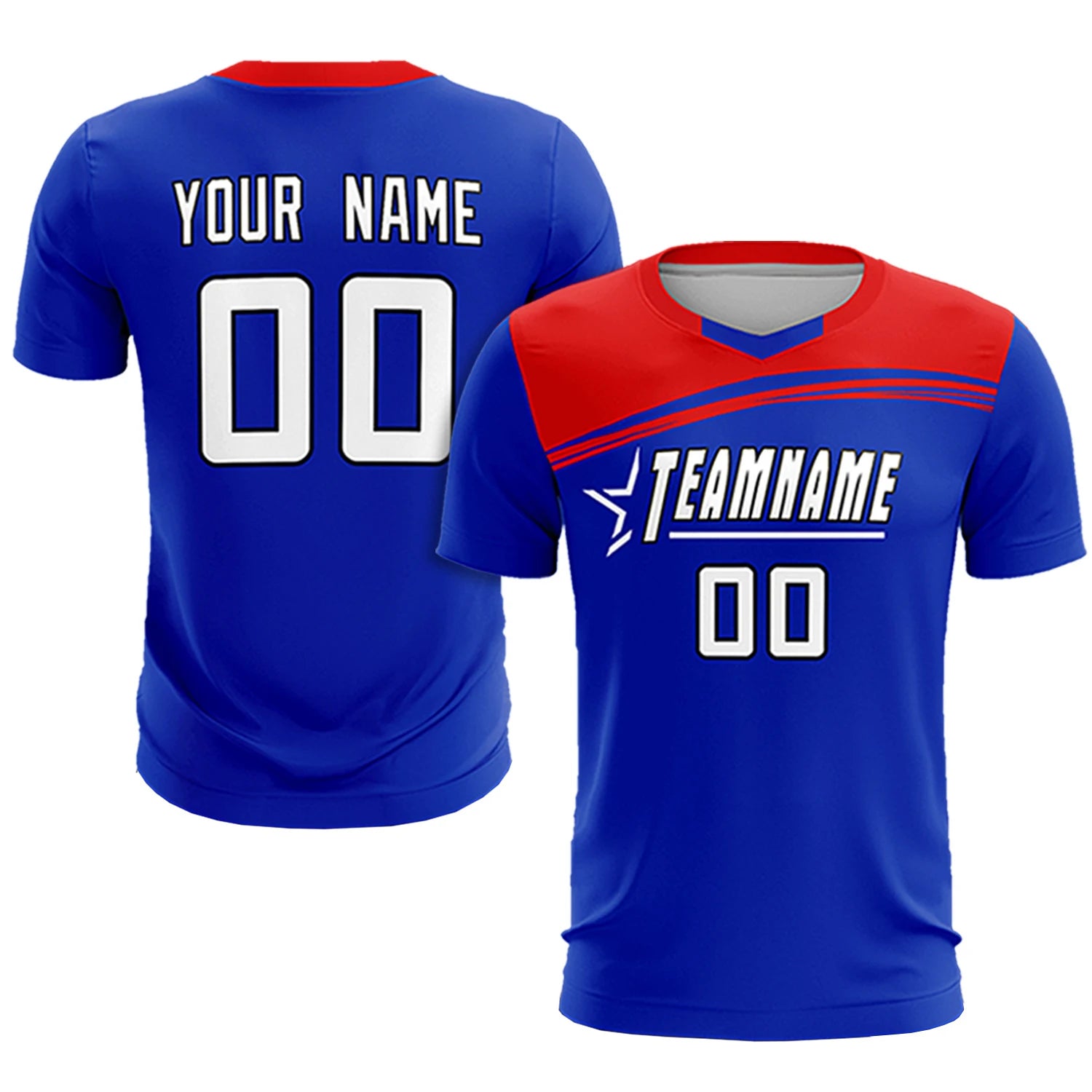 Custom Royal Blue Red Personalized Men Soccer Sets Jersey