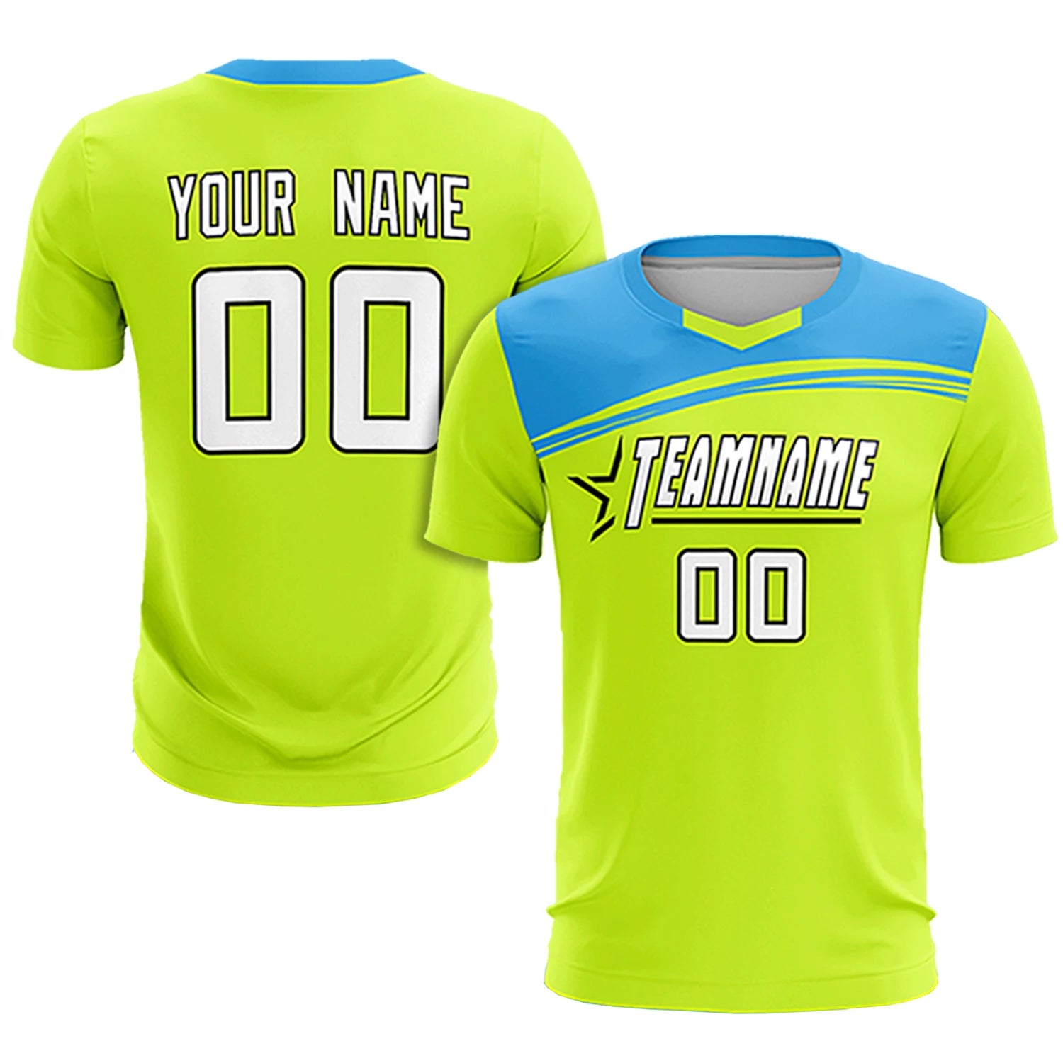 Custom Neon Green Powder Blue Personalized Men Soccer Sets Jersey