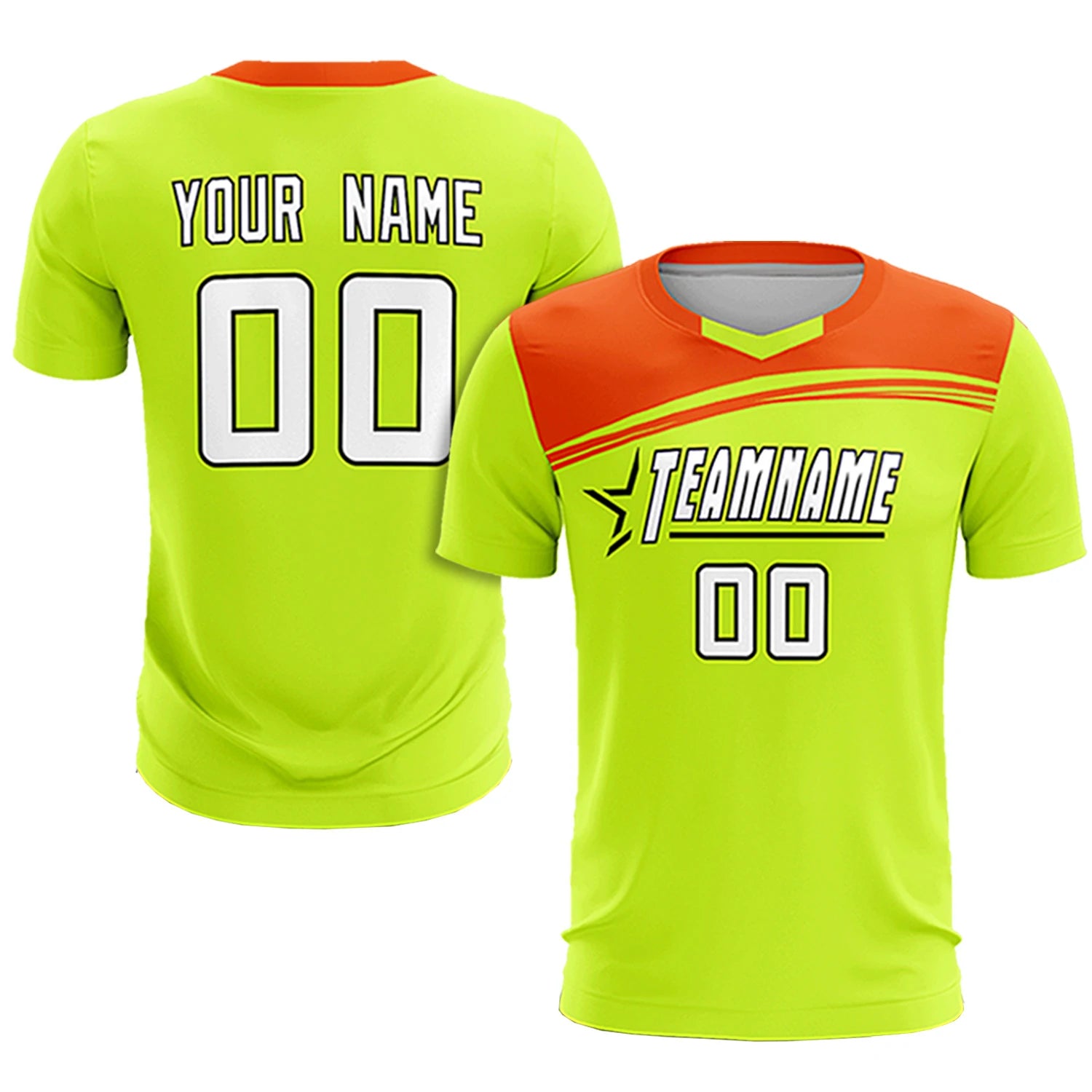 Custom Neon Green Orange Personalized Men Soccer Sets Jersey