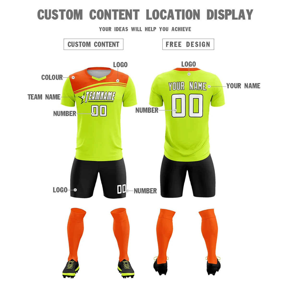 Custom Neon Green Orange Personalized Men Soccer Sets Jersey