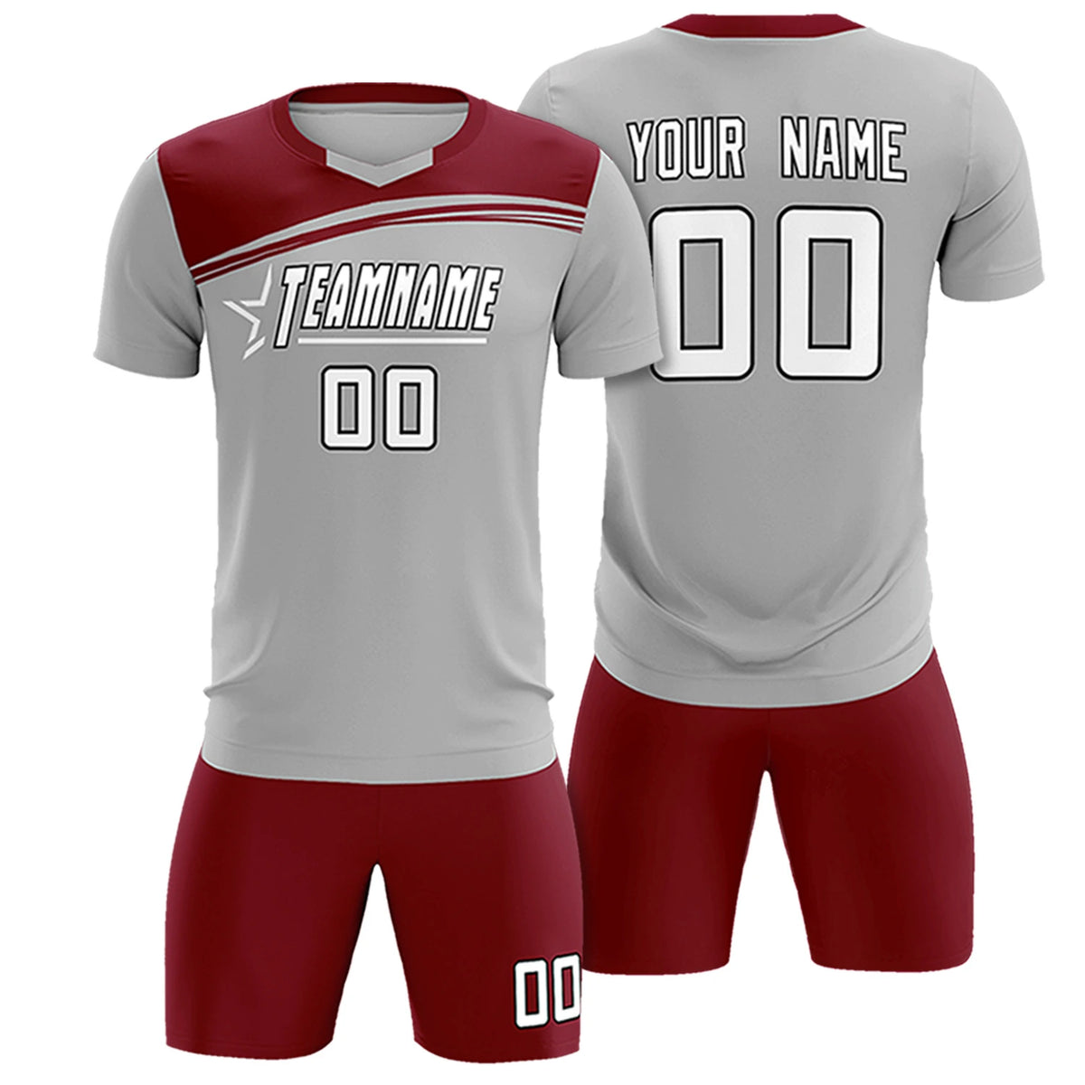 Custom Gray Crimson Personalized Men Soccer Sets Jersey