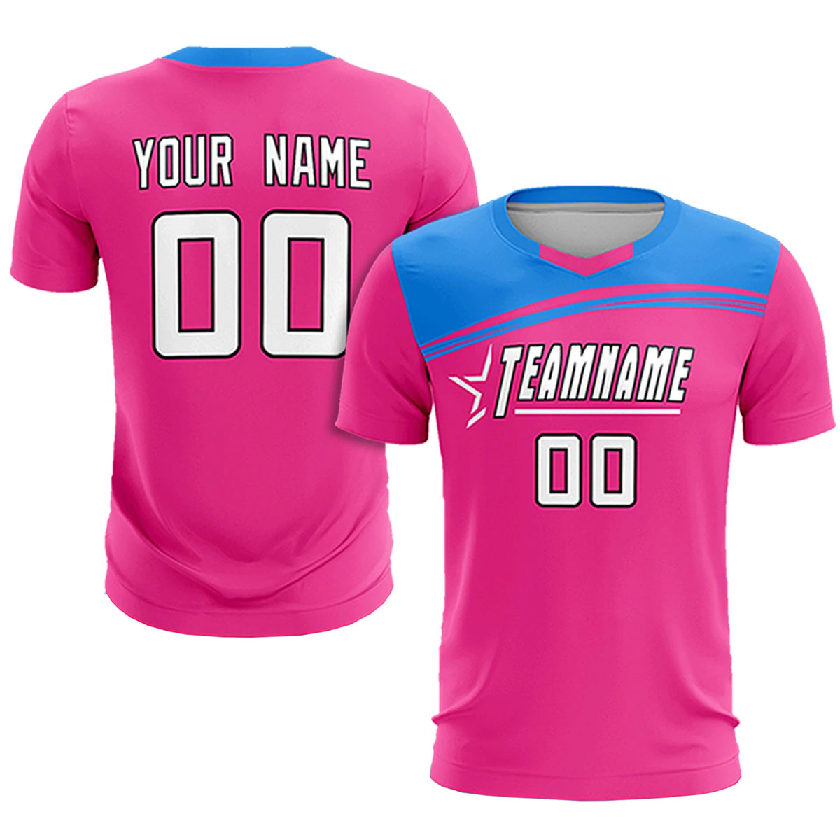 Custom Pink Powder Blue Personalized Men Soccer Sets Jersey