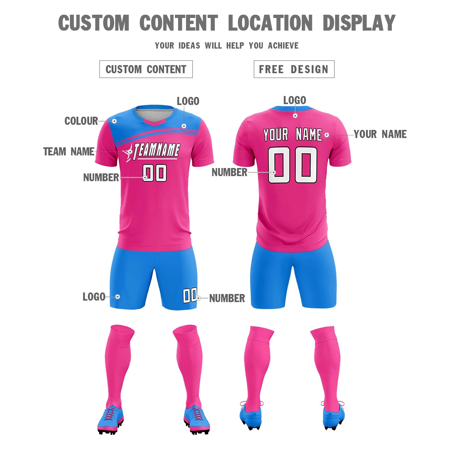 Custom Pink Powder Blue Personalized Men Soccer Sets Jersey