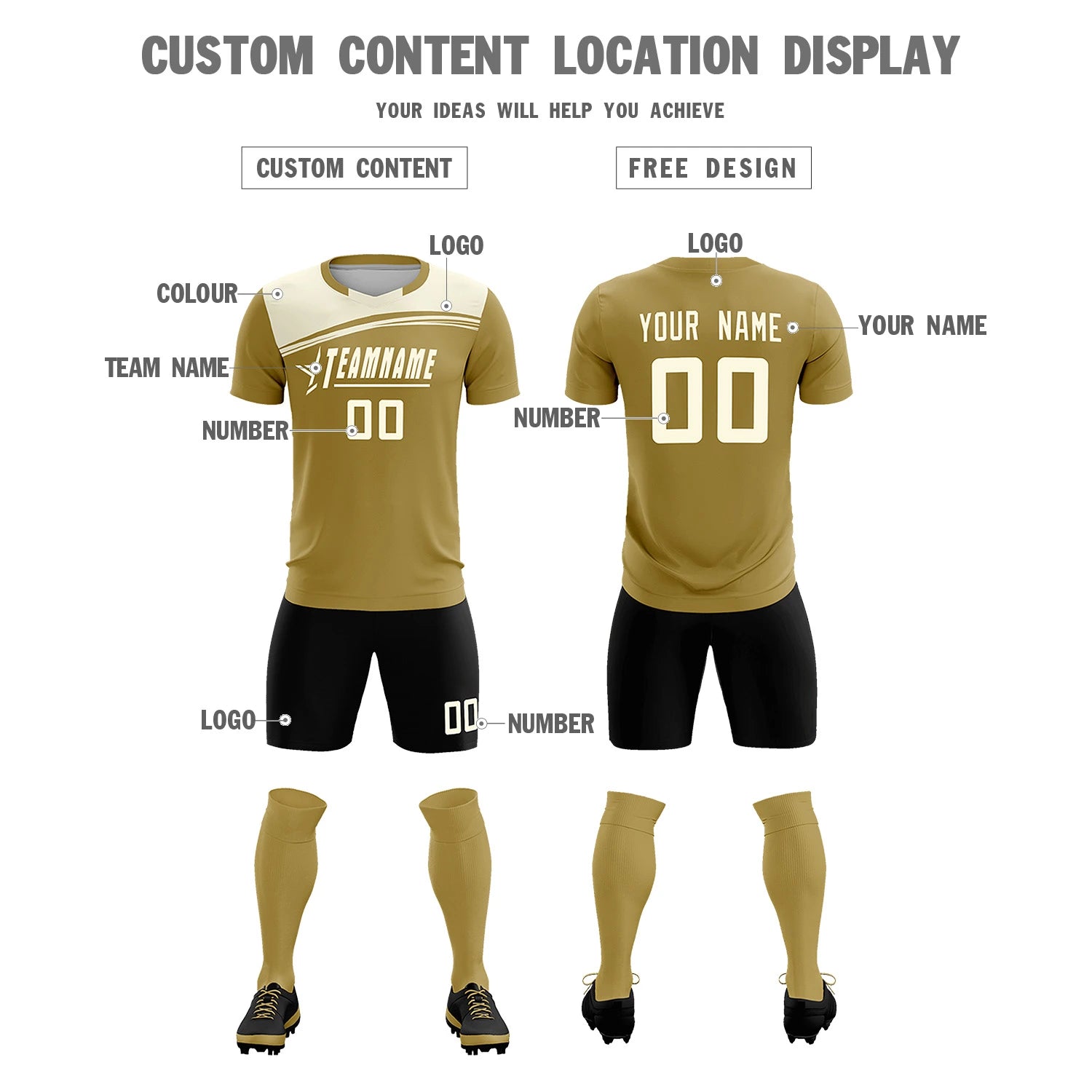 Custom Old Gold Cream Personalized Men Soccer Sets Jersey