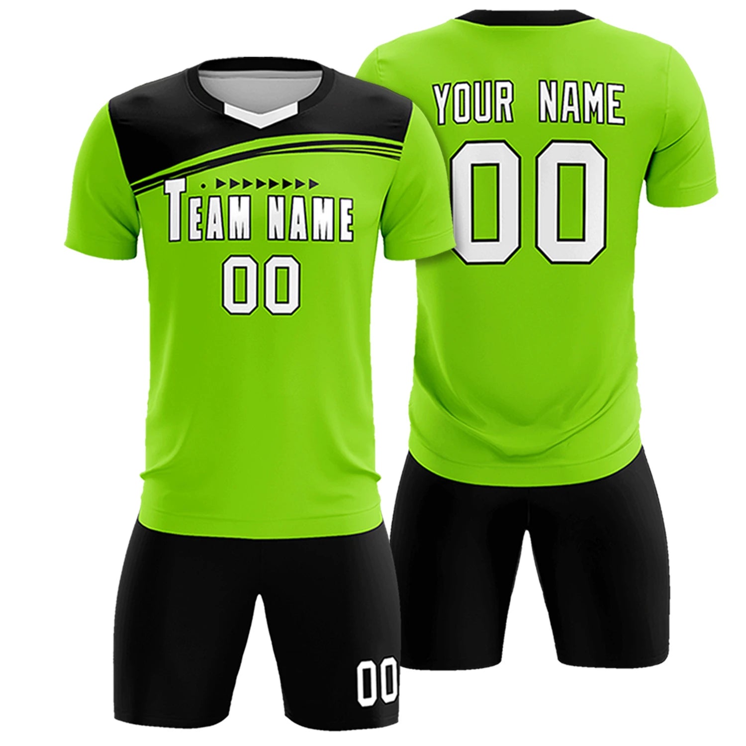Custom Neon Green Black Personalized Men Soccer Sets Jersey