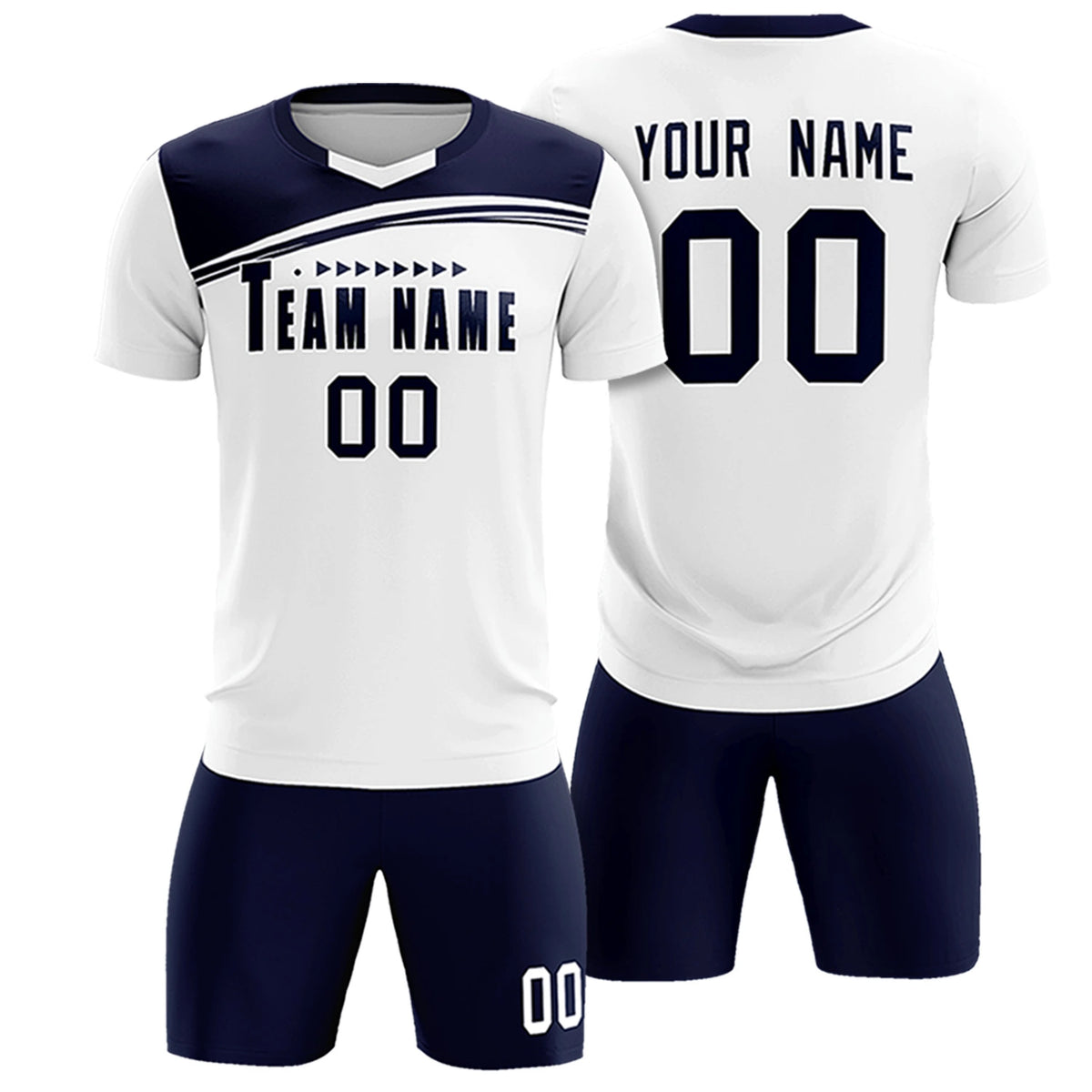 Custom White Navy Personalized Men Soccer Sets Jersey