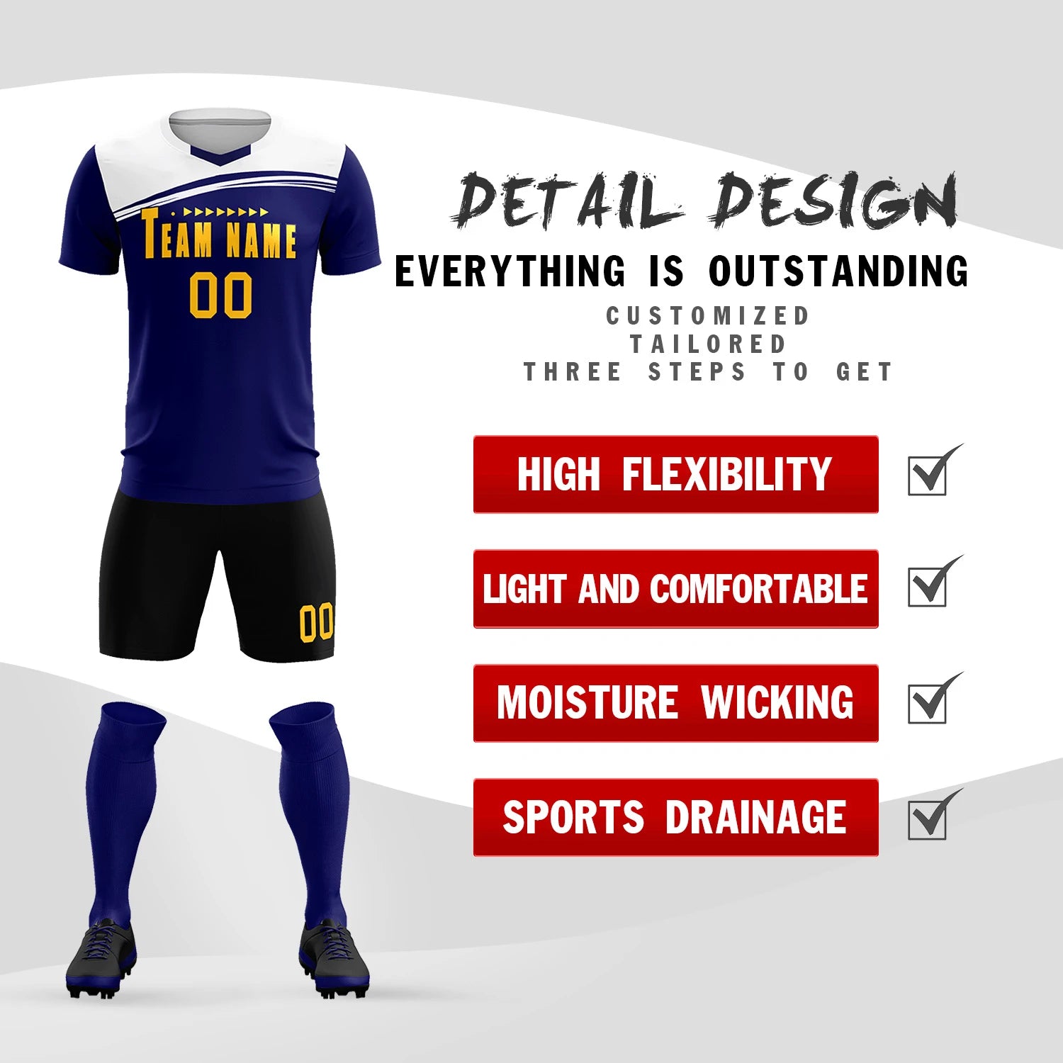 Custom Royal Blue White Personalized Men Soccer Sets Jersey