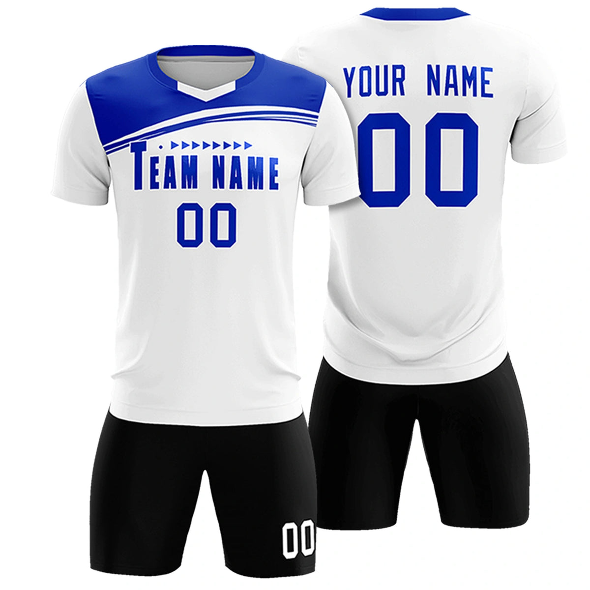 Custom White Royal Blue Personalized Men Soccer Sets Jersey