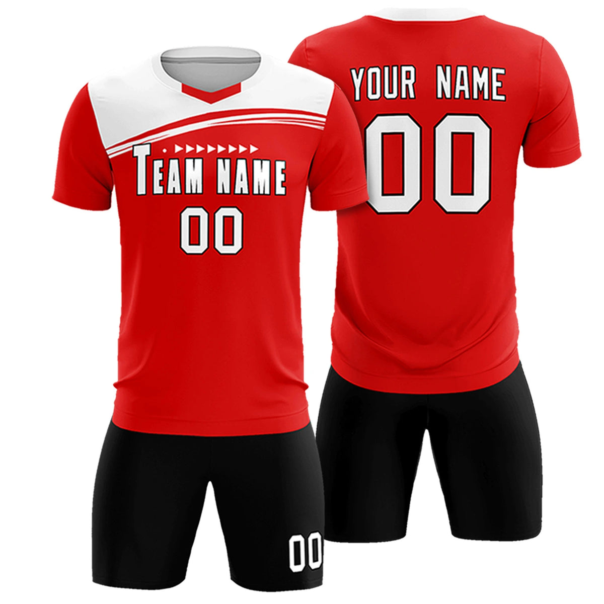 Custom Red White Personalized Men Soccer Sets Jersey