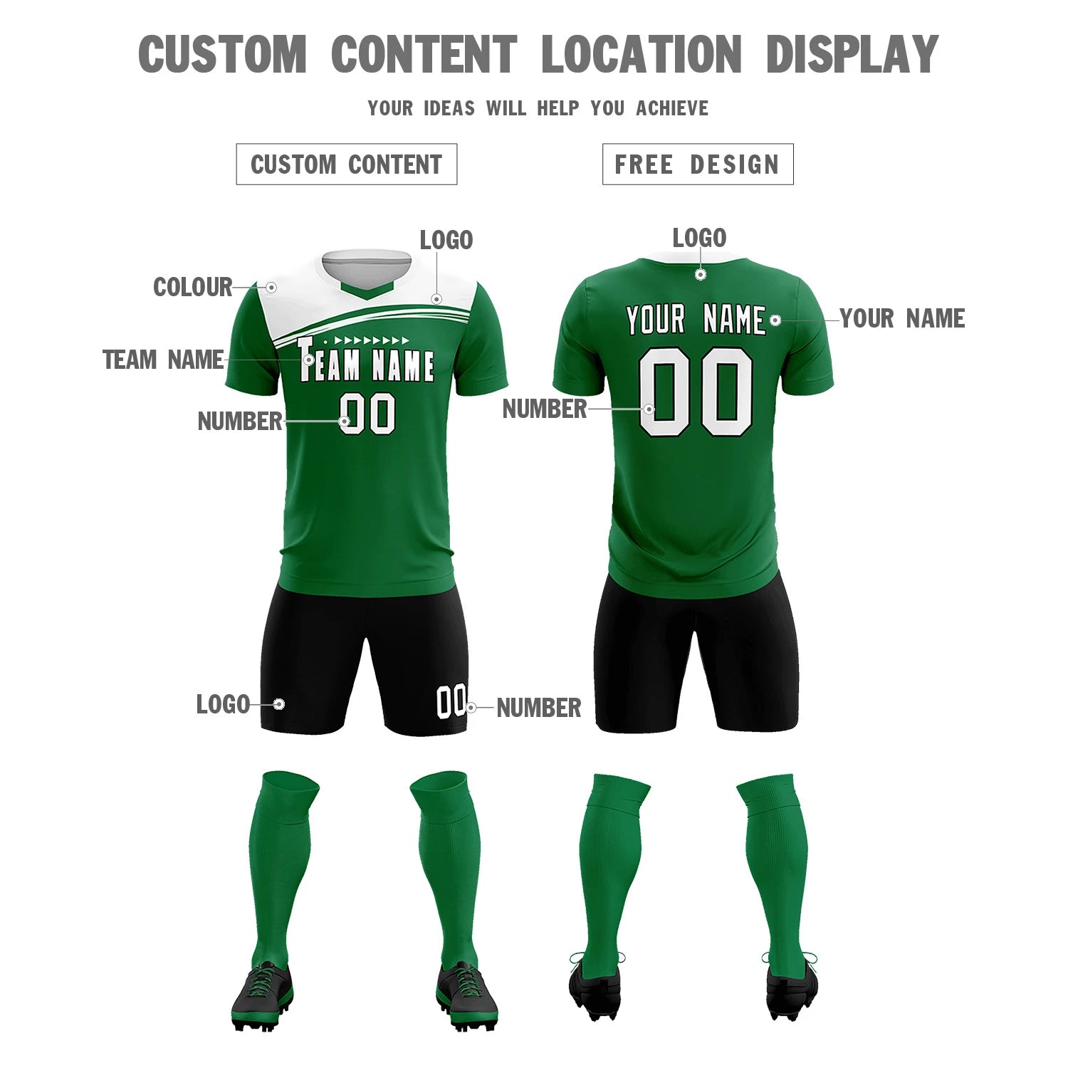 Custom Kelly Green White Personalized Men Soccer Sets Jersey