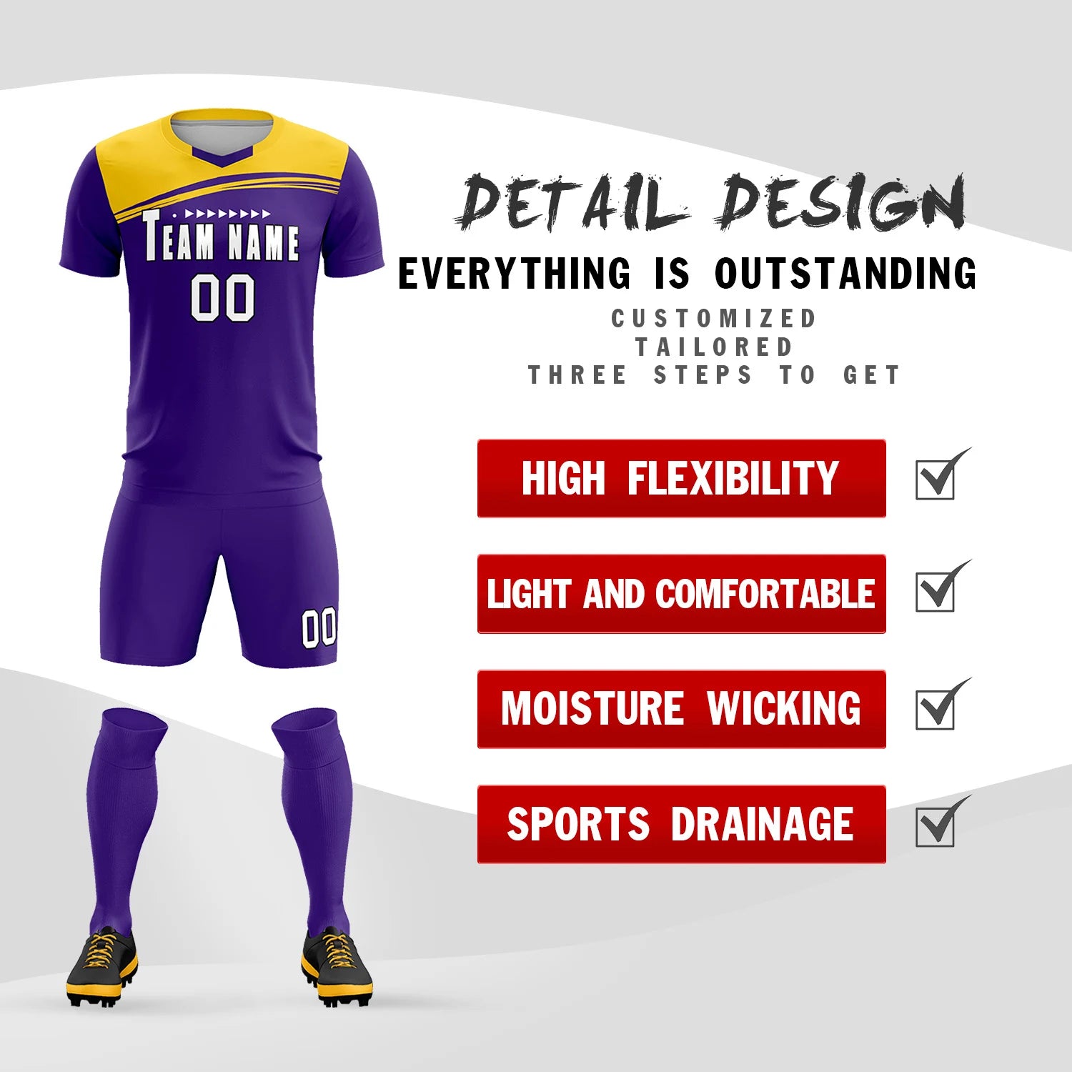 Custom Purple Gold01 Personalized Men Soccer Sets Jersey