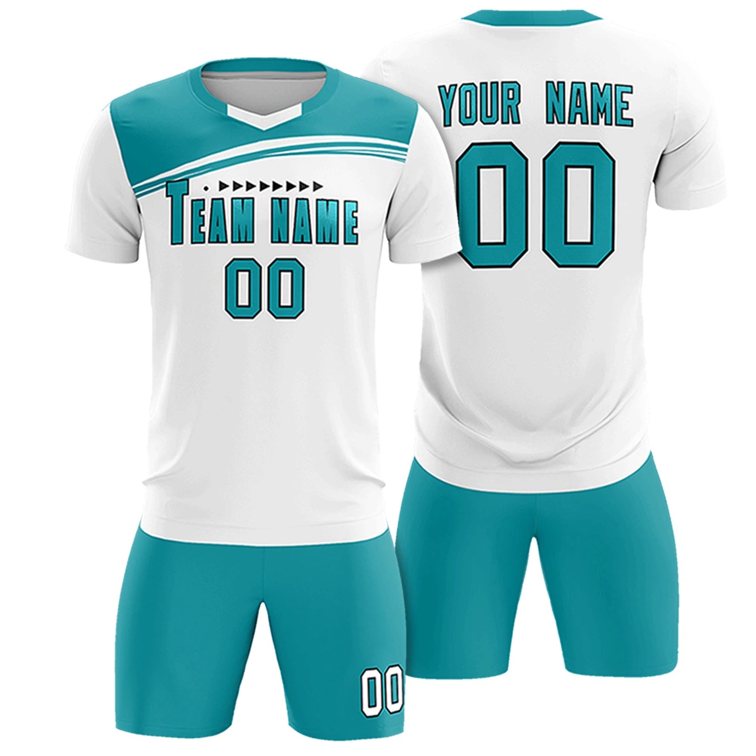 Custom White Aqua Personalized Men Soccer Sets Jersey