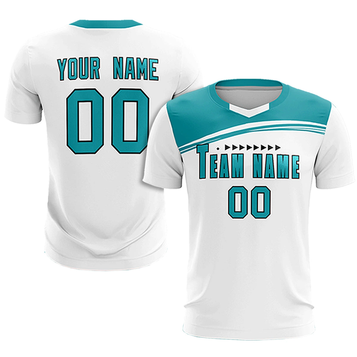 Custom White Aqua Personalized Men Soccer Sets Jersey