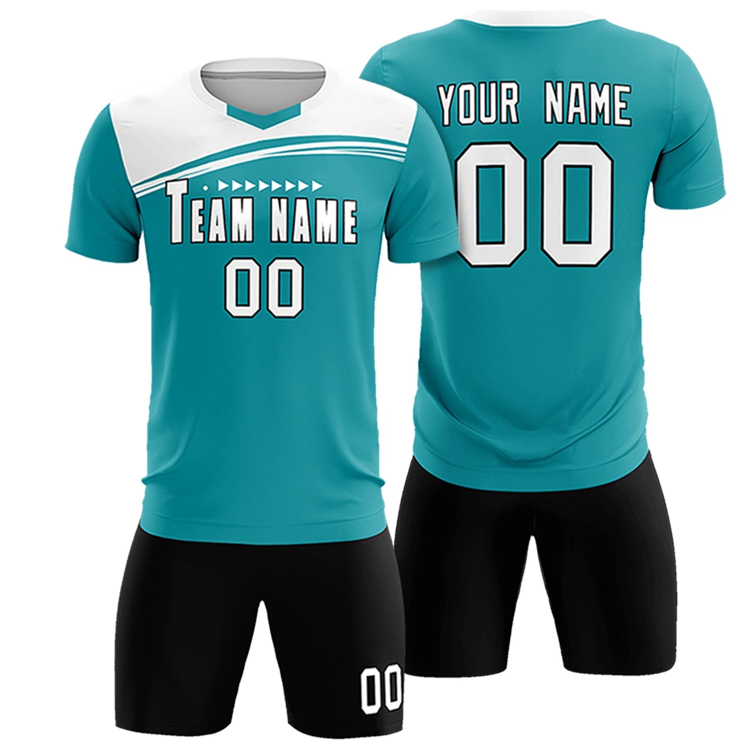 Custom Aqua White Personalized Men Soccer Sets Jersey