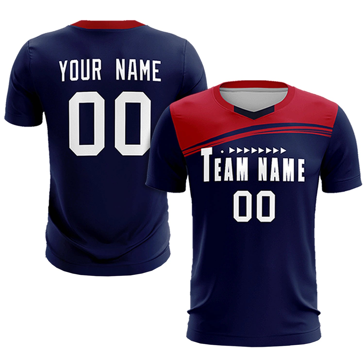 Custom Navy Red Personalized Men Soccer Sets Jersey