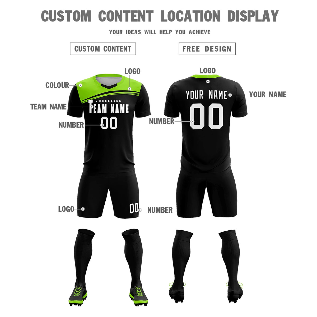 Custom Navy Neon Green Personalized Men Soccer Sets Jersey