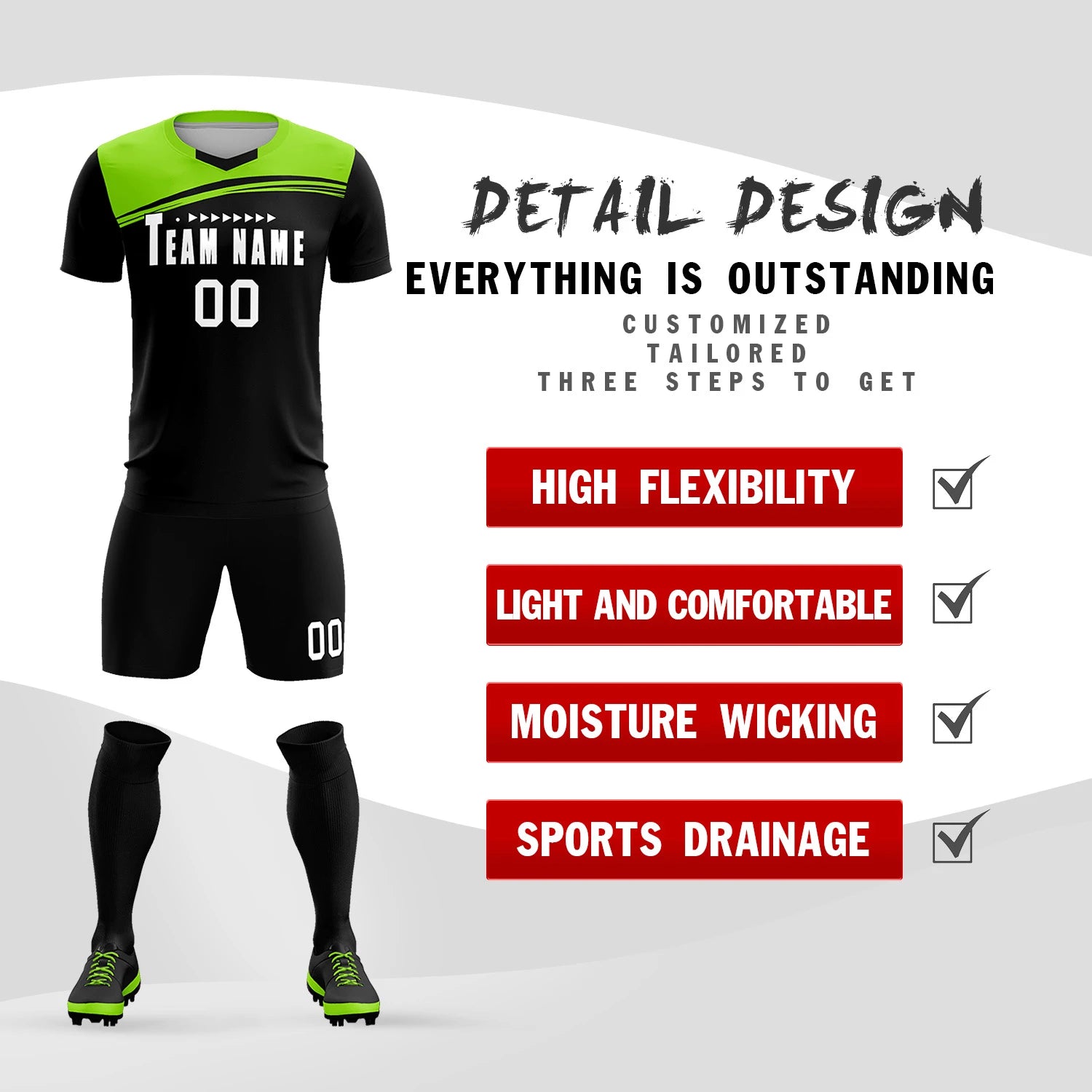 Custom Navy Neon Green Personalized Men Soccer Sets Jersey