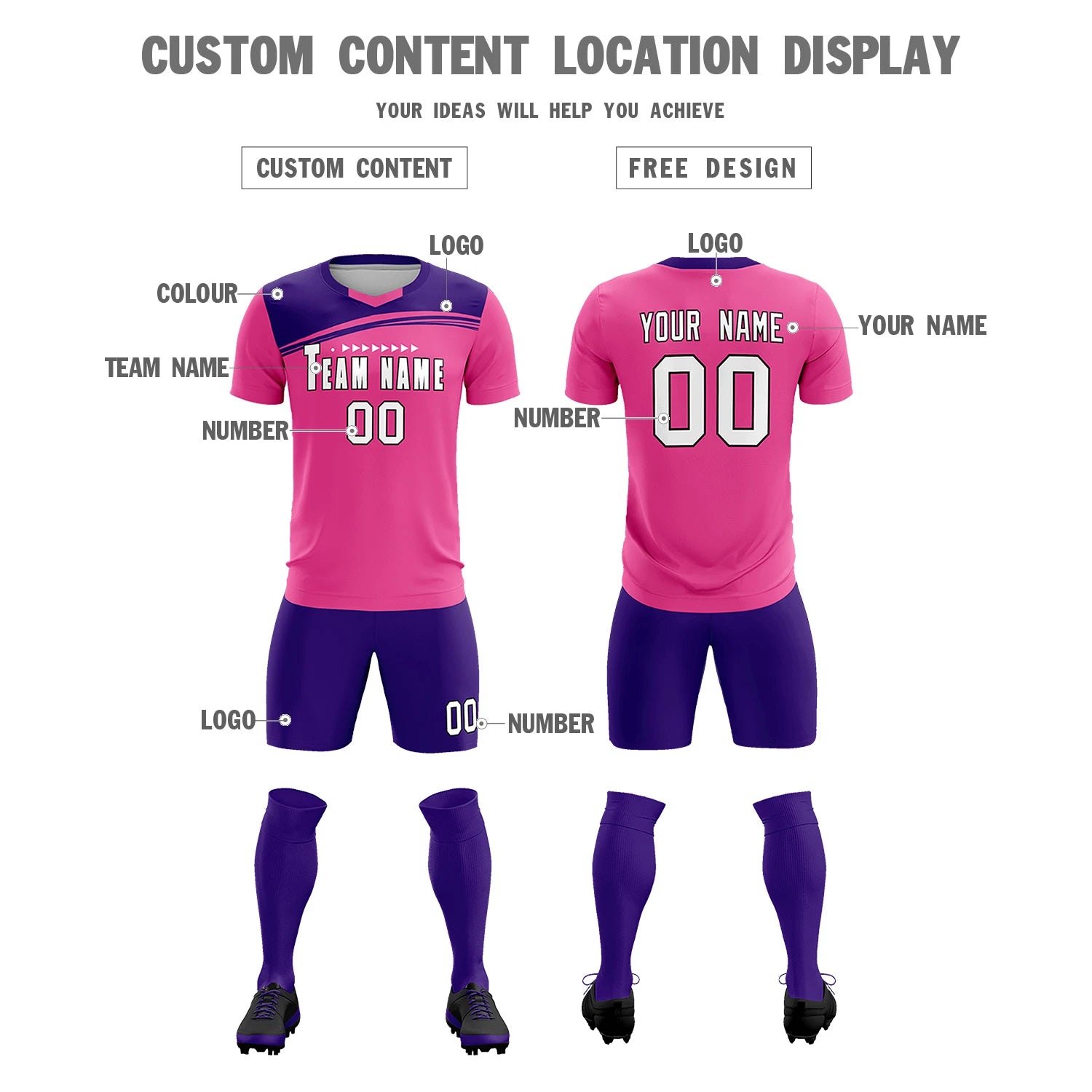 Custom Pink Purple Personalized Men Soccer Sets Jersey
