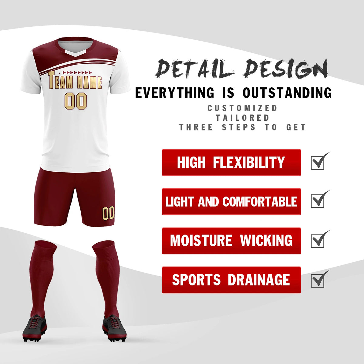Custom White Crimson Personalized Men Soccer Sets Jersey
