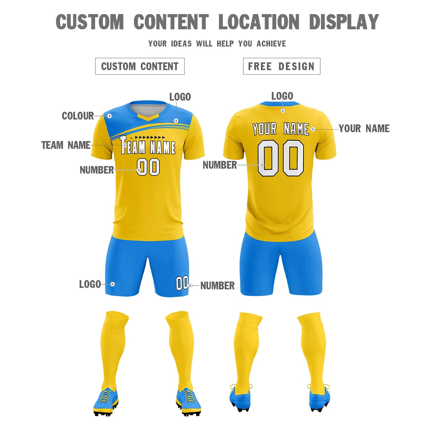 Custom Gold01 Powder Blue Personalized Men Soccer Sets Jersey