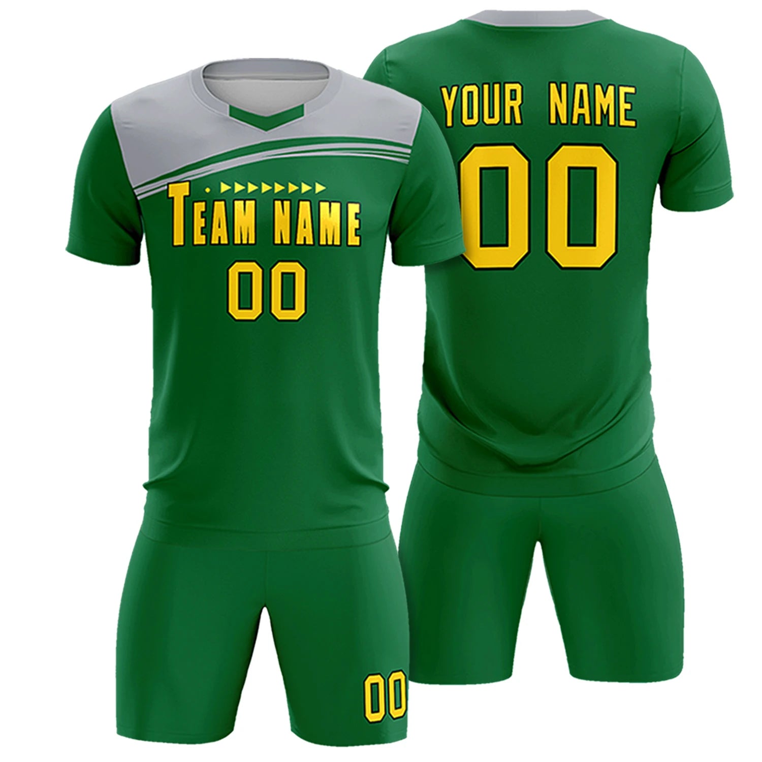 Custom Kelly Green Gray Personalized Men Soccer Sets Jersey