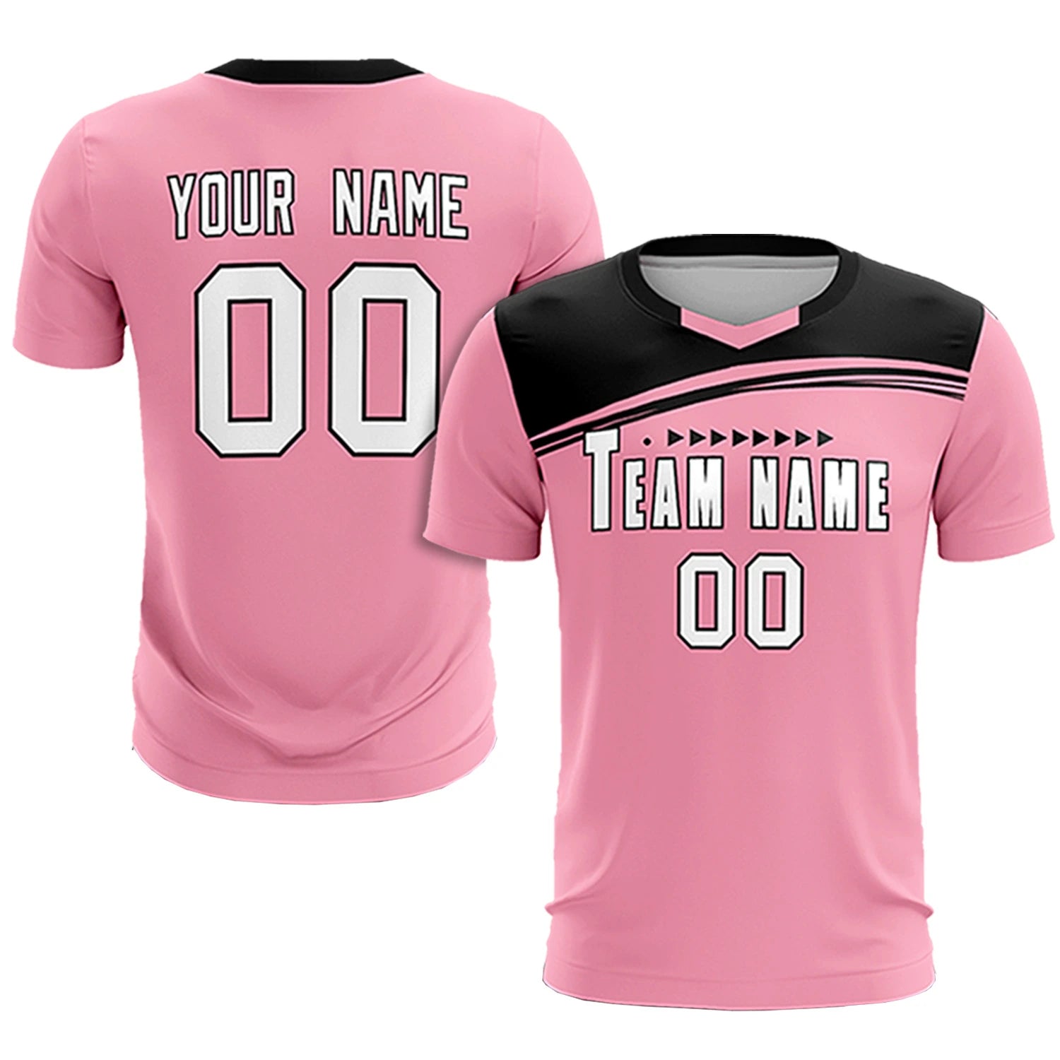 Custom Light Pink Black Personalized Men Soccer Sets Jersey
