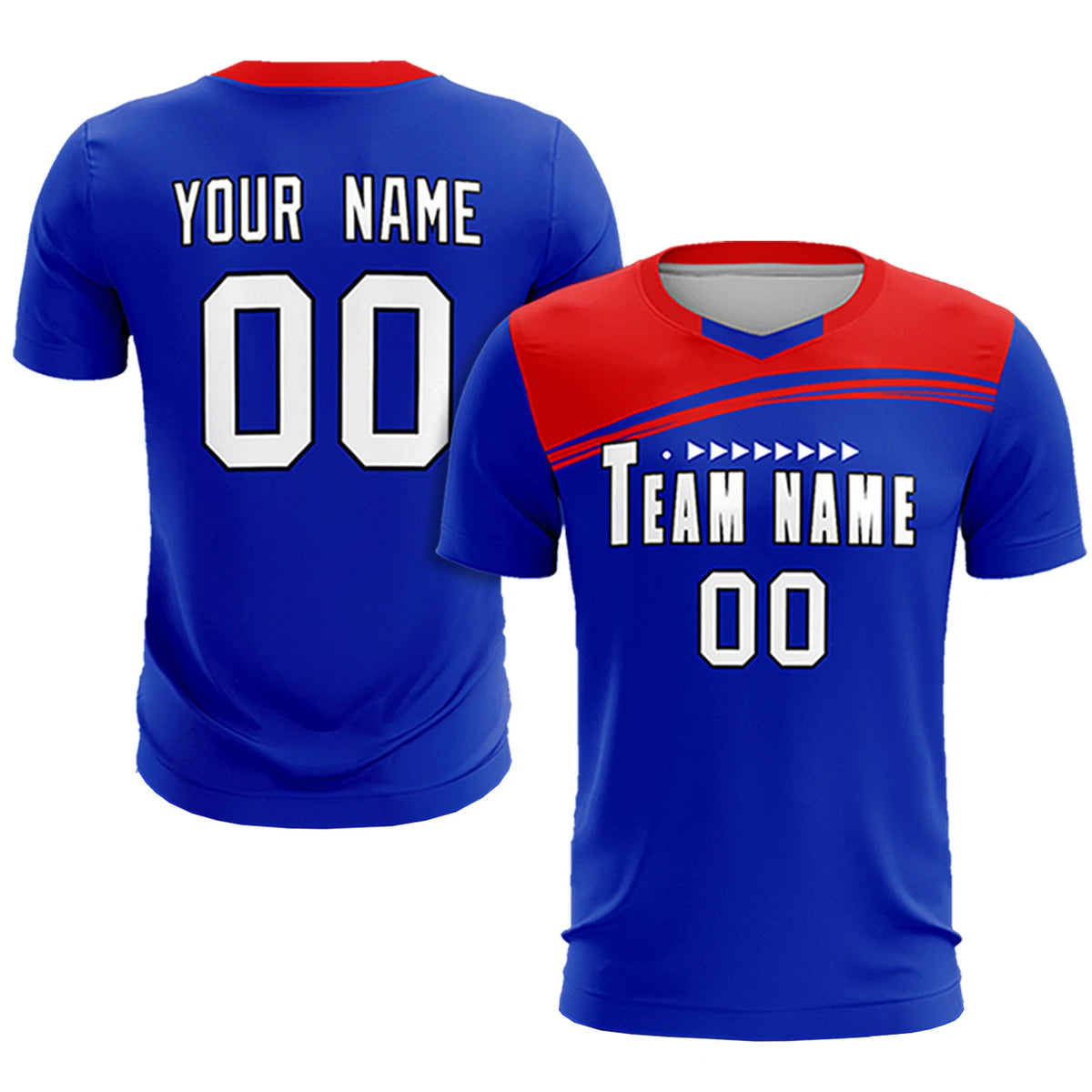Custom Royal Blue Red Personalized Men Soccer Sets Jersey
