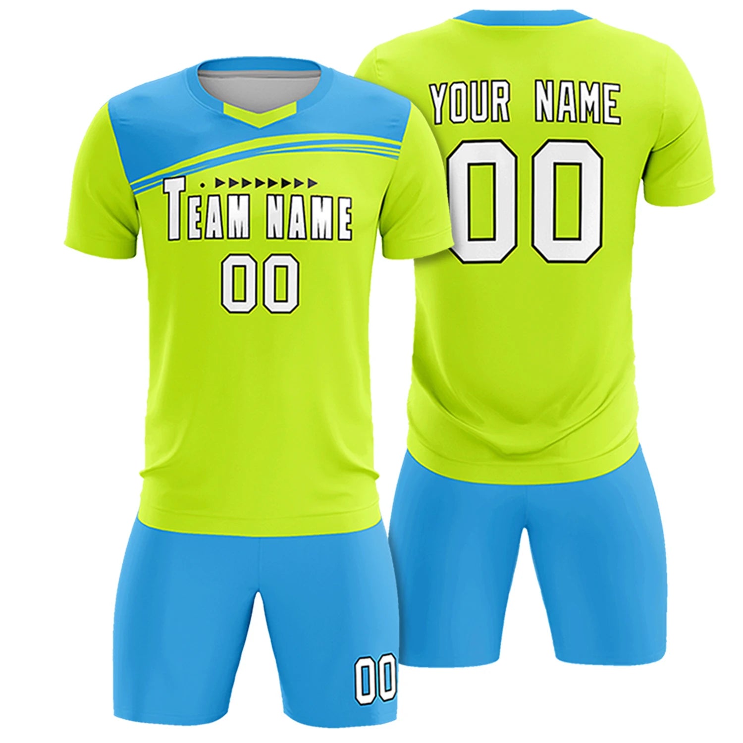 Custom Neon Green Powder Blue Personalized Men Soccer Sets Jersey